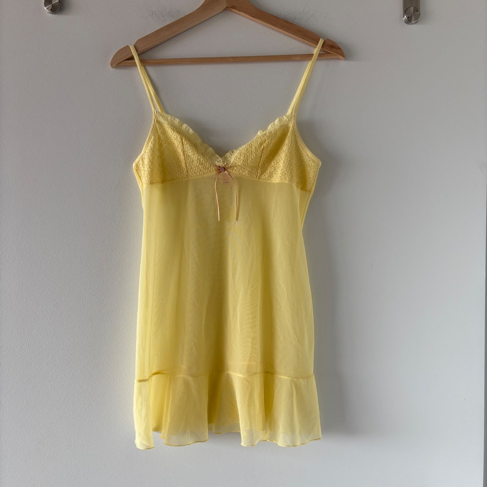 Vintage Y2K Victoria's Secret Yellow Sheer Babydoll Slip Dress Ruffle Hem